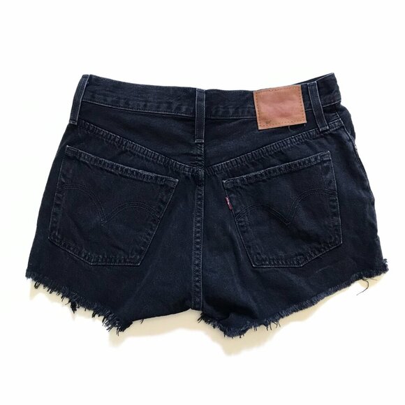 Levi's 501 Cut Off Denim Shorts Womens 24 Black Button Fly High Rise Raw Hem - Picture 9 of 13